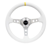 NRG Vit Läderrätt med Silver Centrum / Gul Centermarkering 350mm (3'' Djup)